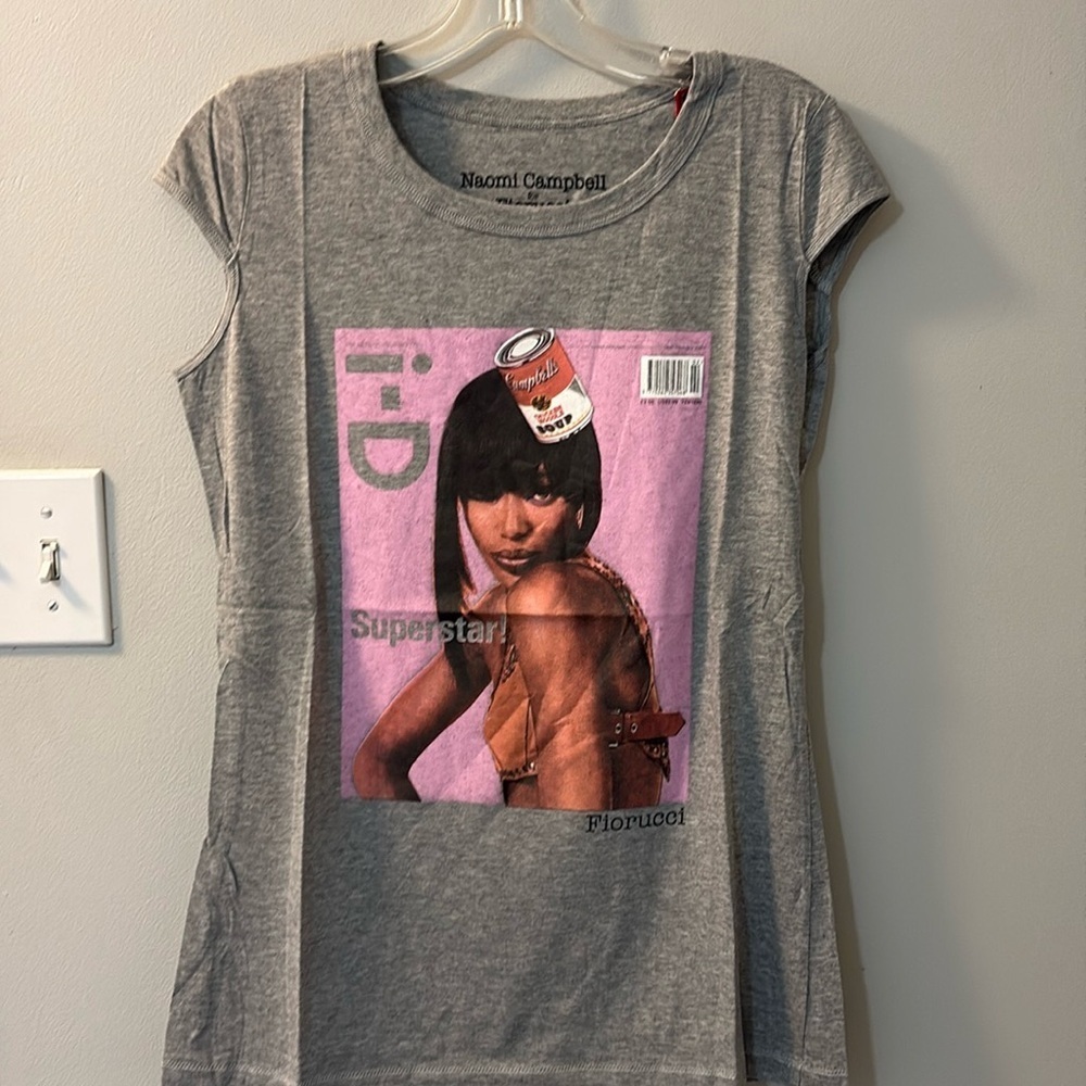FIORUCCI Gray Naomi Campbell Printed Graphic T-Shirt Cap Sleeve Size large